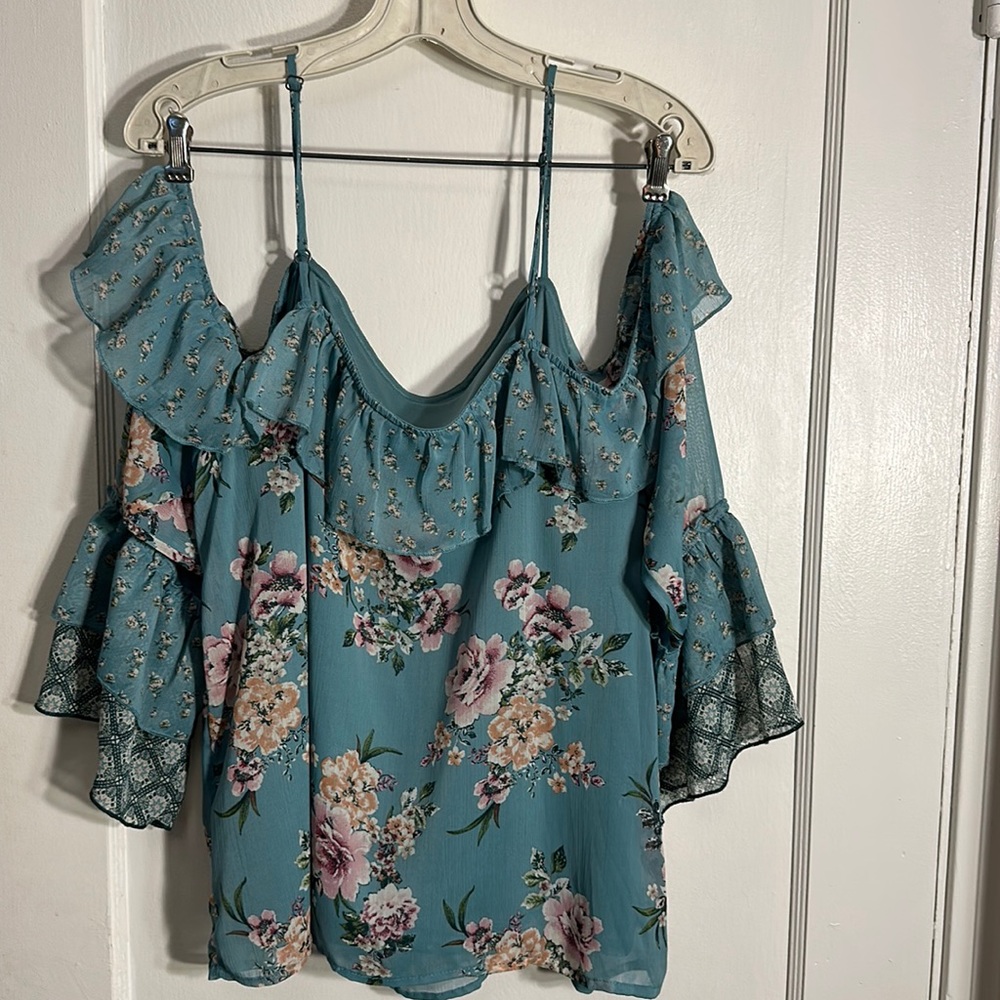 Blouse xl. Exhilarations. Green. Floral poly